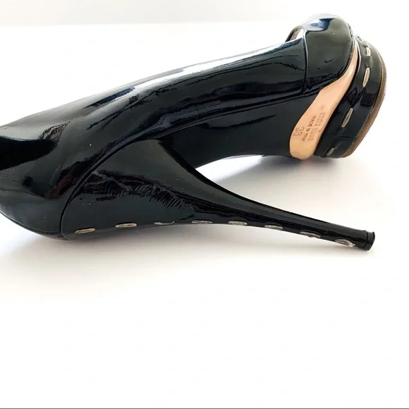 Miu Miu Patent Leather Peep-toe Black Heels 38 - Picture 11 of 14